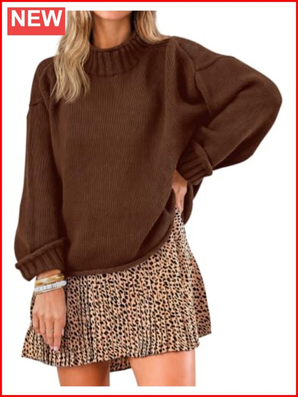 Oversized Mock Neck Chunky Knit Cotton Pullover Sweater